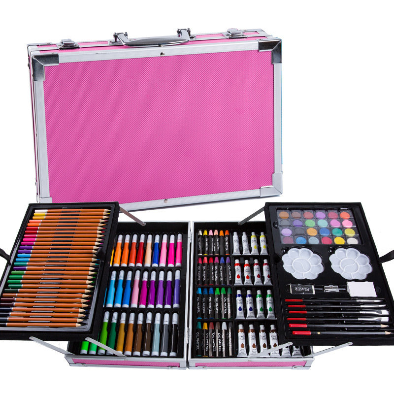 Набор для рисования и творчества 145 предметов в чемоданчике (розовый)